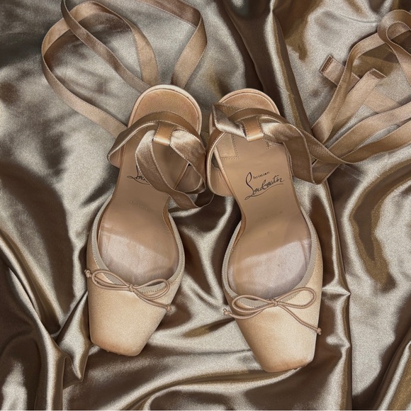 Christian Louboutin Shoes - Christian Louboutin Satin Ankle-Tie Ballet Flats in Champagne
